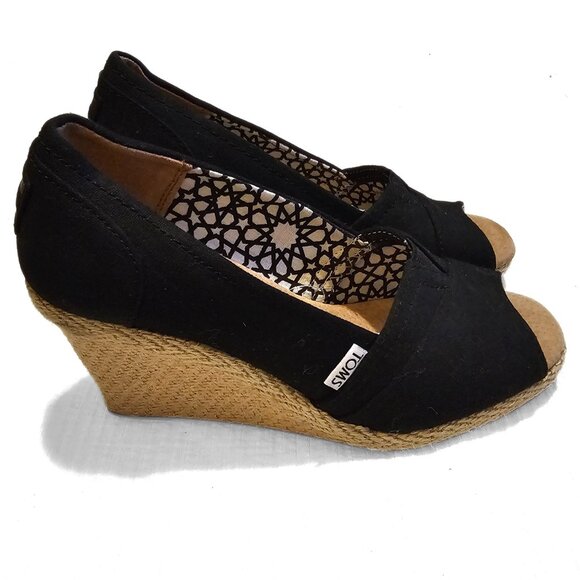 Toms Black Canvas Wedges 8W - Picture 3 of 12